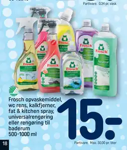 REMA 1000 Frosch opvaskemiddel, wc rens, kalkfjerner, fat & kitchen spray, universalrengøring eller rengøring til baderum 500-1000 ml tilbud