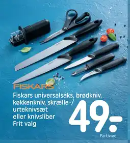 REMA 1000 Fiskars universalsaks, brødkniv, køkkenkniv, skrælle-/ urteknivsæt eller knivsliber Frit valg tilbud
