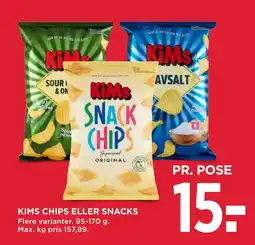 MENY KIMS CHIPS ELLER SNACKS tilbud
