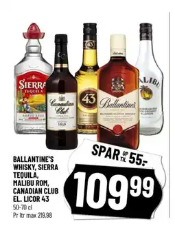 Løvbjerg BALLANTINE'S WHISKY, SIERRA TEQUILA, MALIBU ROM, CANADIAN CLUB EL. LICOR 43 tilbud