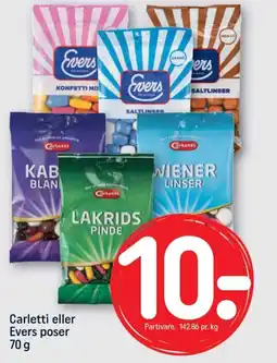 REMA 1000 Carletti eller Evers poser 70 g tilbud