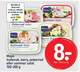 REMA 1000 Mayo italiensk, karry, peberrod eller sommer salat 150-200 g tilbud
