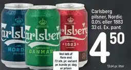 REMA 1000 Carlsberg pilsner, Nordic 0.0% eller 1883 33 cl. tilbud