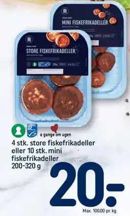 REMA 1000 4 stk. store fiskefrikadeller eller 10 stk. mini fiskefrikadeller 200-320 g tilbud