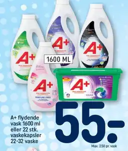 REMA 1000 A+ flydende vask 1600 ml eller 22 stk. vaskekapsler 22-32 vaske tilbud