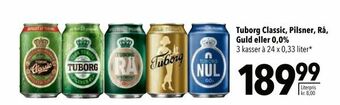 Citti Tuborg Classic, Pilsner, Rå, Guld eller 0,0% tilbud