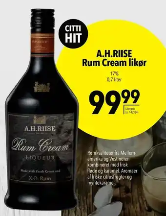 Citti A.H.RIISE Rum Cream likør tilbud