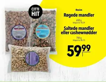 Citti Saltede mandler eller cashewnødder tilbud