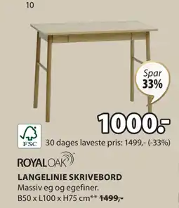 JYSK LANGELINIE SKRIVEBORD tilbud