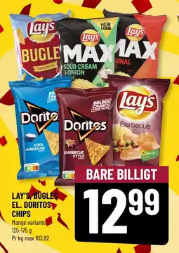 Løvbjerg LAY’S, BUGLES EL. DORITOS CHIPS tilbud
