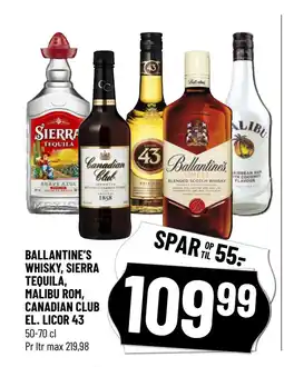 Løvbjerg BALLANTINE’S WHISKY, SIERRA TEQUILA, MALIBU ROM, CANADIAN CLUB EL. LICOR 43 tilbud