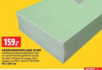 jem & fix VÅDRUMSGIPSPLADE 13 MM tilbud