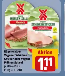 REWE DE Rügenwalder Veganer Schinken Spicker oder Vegane Mühlen Salami tilbud