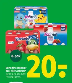 Coop 365 Danonino jordbær drik eller Actimel tilbud