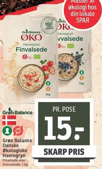 SPAR Grøn Balance Danske Økologiske Havregryn tilbud