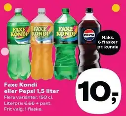 SuperBrugsen Faxe Kondi eller Pepsi 1,5 liter tilbud