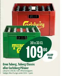 Min Købmand Grøn Tuborg, Tuborg Classic eller Carlsberg Pilsner tilbud