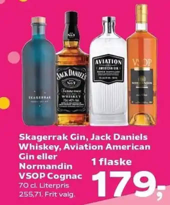 SuperBrugsen Skagerrak Gin, Jack Daniels Whiskey, Aviation American Gin eller Normandin VSOP Cognac tilbud