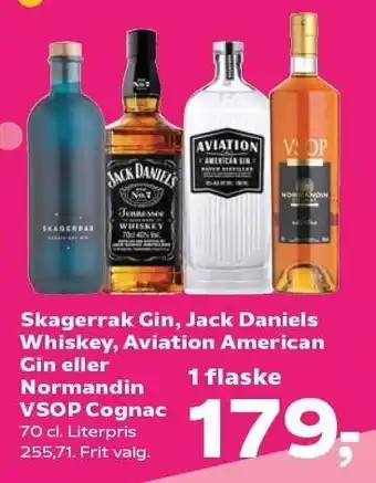 Kvickly Skagerrak Gin, Jack Daniels Whiskey, Aviation American Gin eller Normandin VSOP Cognac tilbud