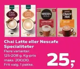 Kvickly Chai latte eller Nescafe Specialiteter tilbud
