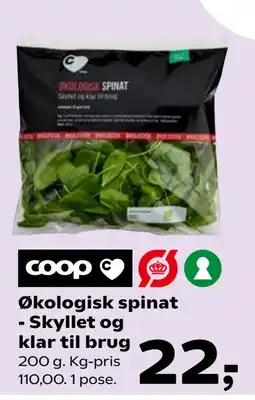 Kvickly Økologisk spinat - Skyllet og klar til brug tilbud