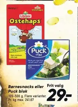 Bilka Børnesnacks eller Puck blok 120-500 g tilbud