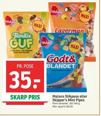 SPAR Malaco Slikpose eller Skipper’s Mini Pipes tilbud