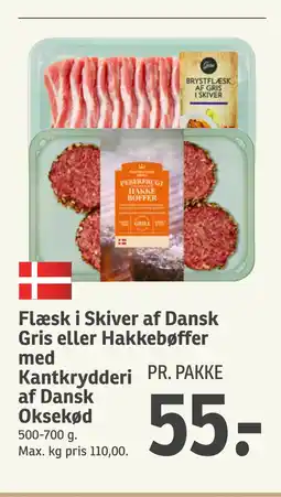SPAR Flæsk i Skiver af Dansk Gris eller Hakkebøffer med Kantkrydderi af Dansk Oksekød tilbud