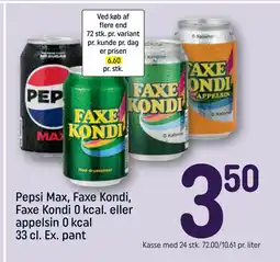 REMA 1000 Pepsi Max, Faxe Kondi, Faxe Kondi 0 kcal. eller appelsin 0 kcal 33 cl. Ex. pant tilbud