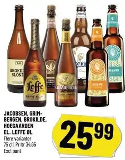 Løvbjerg JACOBSEN, GRIMBERGEN, BROKILDE, HOEGAARDEN EL. LEFFE ØL tilbud