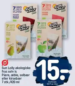 REMA 1000 Sun Lolly økologiske frys selv is Pære, æble, solbær eller kirsebær 7 stk/420 ml tilbud