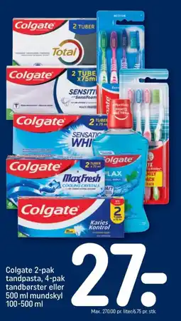 REMA 1000 Colgate 2-pak tandpasta, 4-pak tandbørster eller 500 ml mundskyl tilbud