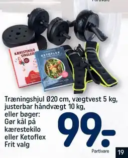 REMA 1000 Træningshjul 020 cm, vægtvest 5 kg, justerbar håndvægt eller bøger: Gør kål på kærestekilo eller Ketoflex Frit valg tilbud