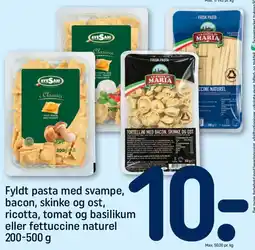 REMA 1000 Fyldt pasta med svampe, bacon, skinke og ost, ricotta, tomat og basilikum eller fettuccine naturel tilbud