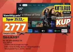Power SHARP 55 4K UHD GOOGLE TV tilbud