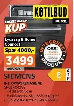Power SIEMENS INT. OPVASKEMASKINE tilbud