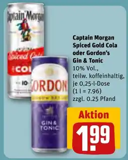 REWE DE CAPTAIN MORGAN Spiced Gold Cola oder GORDON'S Gin & Tonic tilbud