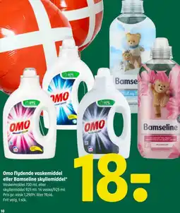 Coop 365 OMO Flydende vaskemiddel eller Bamseline skyllemiddel tilbud