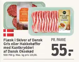SPAR Flæsk i Skiver af Dansk Gris eller Hakkebøffer med Kantkrydderi af Dansk Oksekød tilbud