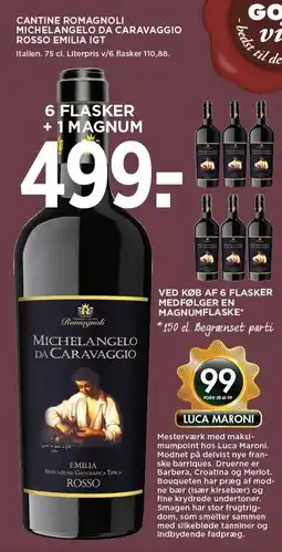 MENY CANTINE ROMAGNOLI MICHELANGELO DA CARAVAGGIO ROSSO EMILIA IGT tilbud