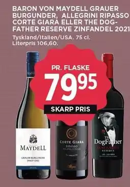 MENY BARON VON MAYDELL GRAUER BURGUNDER, ALLEGRINI RIPASSO CORTE GIARA ELLER THE DOGFATHER RESERVE ZINFANDEL 2021 tilbud
