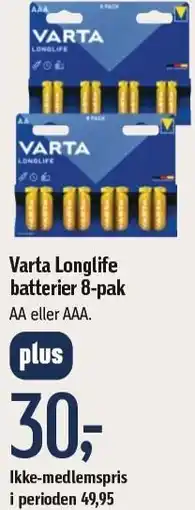 Føtex Varta Longlife batterier 8-pak tilbud