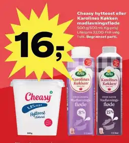 SuperBrugsen Cheasy hytteost eller Karolines Køkken madlavningsfløde tilbud