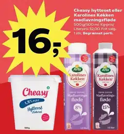 Kvickly Cheasy hytteost eller Karolines Køkken madlavningsfløde tilbud