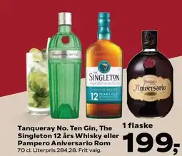 Kvickly Tanqueray No. Ten Gin, The Singleton 12 års Whisky eller Pampero Aniversario Rom tilbud