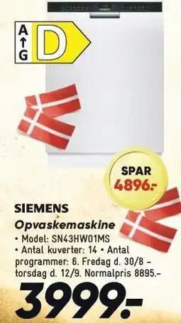 Bilka SIEMENS Opvaskemaskine tilbud