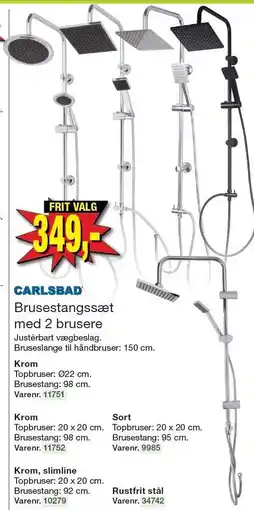 Harald Nyborg CARLSBAD Brusestangssæt med 2 brusere tilbud
