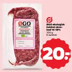 Netto ØGO økologisk hakket okse- kød 14-18% tilbud
