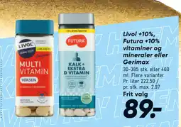 Bilka Livol +10%, Futura +10% vitaminer og mineraler eller Gerimax tilbud