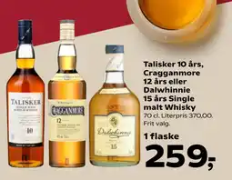 Talisker 10 års, Cragganmore 12 års eller Dalwhinnie 15 års Single malt Whisky